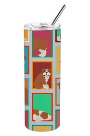 Lots of Red and White English Bulldog Stainless Steel Skinny Tumbler Vacuum Double Walled Reusable Insulated Travel Cup for Coffee with Lid, 20 oz -L
