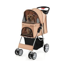 Folding Pet Stroller with Storage Basket & Adjustable Canopy