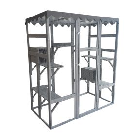 Outdoor  House Big Wooden Feral  Shelter Enclosure with Large Spacious Interior 6 High Ledges Weather Protection Asphalt Roof