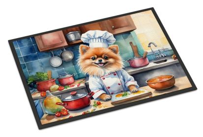 Pomeranian The Chef Doormat Front Door Mat Indoor Outdoor Rugs for Entryway, Non Slip Washable Low Pile, 18H X 27W -B