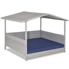Wicker Dog House with Waterproof Roof & Washable Cushion Cover