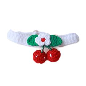Red Pet  Collar Handmade Knitting Necklace Teddy Bichon Cherry Crochet Scarf Bib