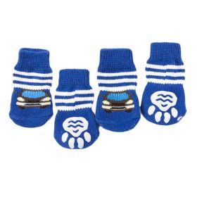 4 Pcs Blue Cars Knitted Dogs Socks  Socks Cute Pet Socks Dog Paw Protection for Puppy Indoor Wear