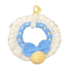 Blue Handmade Knitted  Dog Collar Pet Crochet Silent Bell Scarf Bib Photography Prop Knotbow Necklace