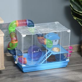 18" 2-Tier Hamster Cage with Wheel & Water Bottle Blue