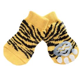 4 Pcs Cute Puppy  Socks Knitted Pet Socks Dog Paw Protection Poodle Teddy Socks Yellow Tiger Stripes
