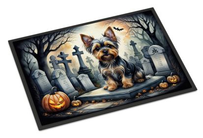 Yorkshire Terrier Spooky Halloween Doormat Front Door Mat Indoor Outdoor Rugs for Entryway, Non Slip Washable Low Pile, 18H X 27W -H