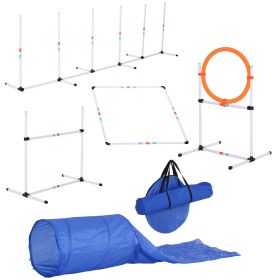 Pawhut 5 Piece Outdoor Dog Agility Training Equipment Set with Jumping Ring Hurdle Bar Tunnel Pet Fitness-Q