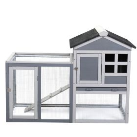 Indoor Outdoor Rabbit Hutch Bunny Cage with Run Pull Out Tray Guinea Pig House for Small Animals Gray
