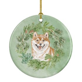 Shiba Inu Smiling Christmas Wreath Ceramic Ornament Christmas Tree Hanging Decorations for Home Christmas HolidayParty