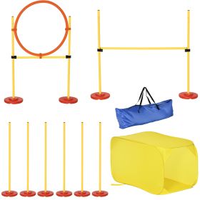 PawHut 4-Piece Dog Agility Training Set Portable Equipment with Weave Pole Jumping Ring High Jump Tunnel Yellow-G
