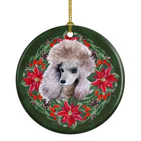 Poodle Poinsetta Wreath Ceramic Ornament Christmas Tree Hanging Decorations for Home Christmas HolidayParty