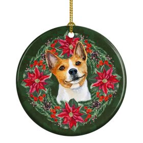 Basenji Poinsetta Wreath Ceramic Ornament Christmas Tree Hanging Decorations for Home Christmas HolidayParty