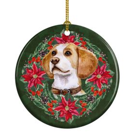 Beagle Poinsetta Wreath Ceramic Ornament Christmas Tree Hanging Decorations for Home Christmas HolidayParty