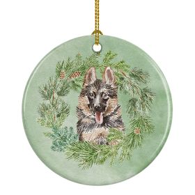 German Shepherd Puppy Smiling Christmas Wreath Ceramic Ornament Christmas Tree Hanging Decorations for Home Christmas HolidayParty