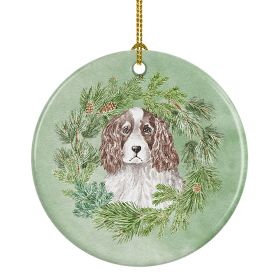 English Springer Spaniel Red & White Christmas Wreath Ceramic Ornament Christmas Tree Hanging Decorations for Home Christmas HolidayParty