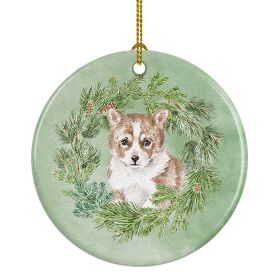 Corgi Puppy Red Christmas Wreath Ceramic Ornament Christmas Tree Hanging Decorations for Home Christmas HolidayParty