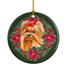 Yorkshire Terrier Poinsetta Wreath Ceramic Ornament Christmas Tree Hanging Decorations for Home Christmas HolidayParty