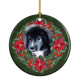 Newfoundland Puppy Poinsetta Wreath Ceramic Ornament Christmas Tree Hanging Decorations for Home Christmas HolidayParty