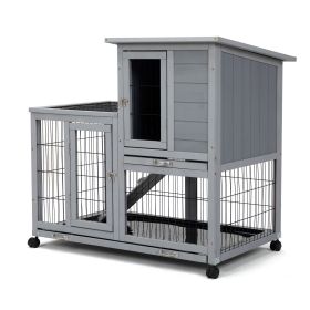 Detachable Rabbit Hutch with Removable Tray & Rolling Casters Gray+White