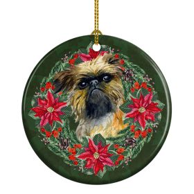 Brussels Griffon Poinsetta Wreath Ceramic Ornament Christmas Tree Hanging Decorations for Home Christmas HolidayParty