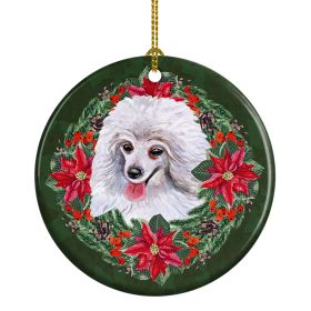 Medium White Poodle Poinsetta Wreath Ceramic Ornament Christmas Tree Hanging Decorations for Home Christmas HolidayParty