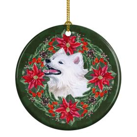 Samoyed Poinsetta Wreath Ceramic Ornament Christmas Tree Hanging Decorations for Home Christmas HolidayParty