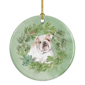 Bulldog Fawn Head Tilt Christmas Wreath Ceramic Ornament Christmas Tree Hanging Decorations for Home Christmas HolidayParty
