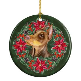Doberman Pinscher Poinsetta Wreath Ceramic Ornament Christmas Tree Hanging Decorations for Home Christmas HolidayParty