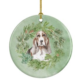 Basset Hound Tricolor Christmas Wreath Ceramic Ornament Christmas Tree Hanging Decorations for Home Christmas HolidayParty