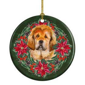 Tibetan Mastiff Poinsetta Wreath Ceramic Ornament Christmas Tree Hanging Decorations for Home Christmas HolidayParty