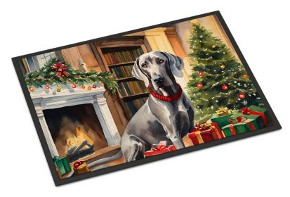 Weimaraner Cozy Christmas Doormat Front Door Mat Indoor Outdoor Rugs for Entryway, Non Slip Washable Low Pile, 24H X 36W -D