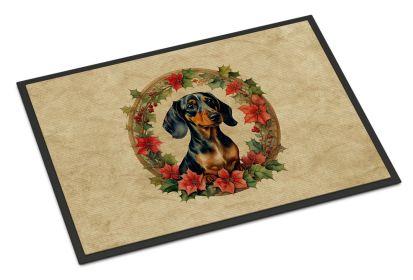 Dachshund Christmas Flowers Doormat Front Door Mat Indoor Outdoor Rugs for Entryway, Non Slip Washable Low Pile, 24H X 36W -J