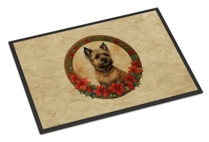 Cairn Terrier Christmas Flowers Doormat Front Door Mat Indoor Outdoor Rugs for Entryway, Non Slip Washable Low Pile, 24H X 36W -K