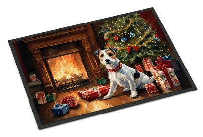Jack Russell Terrier Cozy Christmas Doormat Front Door Mat Indoor Outdoor Rugs for Entryway, Non Slip Washable Low Pile, 24H X 36W -G