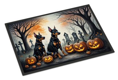 Doberman Pinscher Spooky Halloween Doormat Front Door Mat Indoor Outdoor Rugs for Entryway, Non Slip Washable Low Pile, 24H X 36W -H
