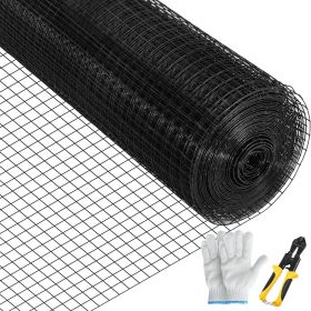 VEVOR Hardware Cloth 24" x 100' & 1"x1" Mesh Galvanized Steel Vinyl Coated 16 Gauge Wire Fencing Cutting Plier Pair of Fabric Gloves Enclosures Black