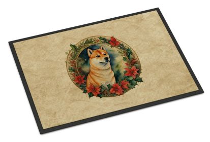 Shiba Inu Christmas Flowers Doormat Front Door Mat Indoor Outdoor Rugs for Entryway, Non Slip Washable Low Pile, 24H X 36W -K