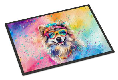 Keeshond Hippie Dawg Doormat Front Door Mat Indoor Outdoor Rugs for Entryway, Non Slip Washable Low Pile, 24H X 36W -D