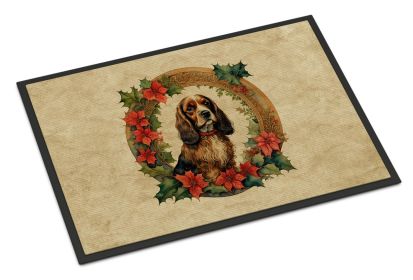 English Cocker Spaniel Christmas Flowers Doormat Front Door Mat Indoor Outdoor Rugs for Entryway, Non Slip Washable Low Pile, 24H X 36W -I