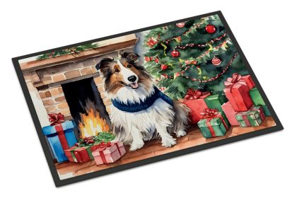 Sheltie Cozy Christmas Doormat Front Door Mat Indoor Outdoor Rugs for Entryway, Non Slip Washable Low Pile, 24H X 36W -G