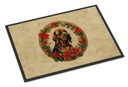 Bloodhound Christmas Flowers Doormat Front Door Mat Indoor Outdoor Rugs for Entryway, Non Slip Washable Low Pile, 24H X 36W -M