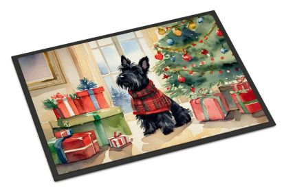 Scottish Terrier Cozy Christmas Doormat Front Door Mat Indoor Outdoor Rugs for Entryway, Non Slip Washable Low Pile, 24H X 36W -K