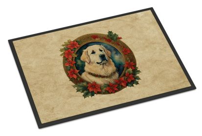 Great Pyrenees Christmas Flowers Doormat Front Door Mat Indoor Outdoor Rugs for Entryway, Non Slip Washable Low Pile, 18H X 27W -L
