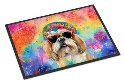 Shih Tzu Hippie Dawg Doormat Front Door Mat Indoor Outdoor Rugs for Entryway, Non Slip Washable Low Pile, 18H X 27W -B