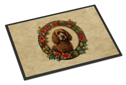 Irish Water Spaniel Christmas Flowers Doormat Front Door Mat Indoor Outdoor Rugs for Entryway, Non Slip Washable Low Pile, 18H X 27W -D