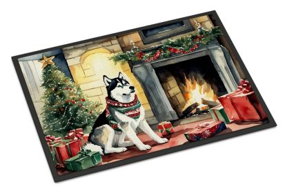 Siberian Husky Cozy Christmas Doormat Front Door Mat Indoor Outdoor Rugs for Entryway, Non Slip Washable Low Pile, 18H X 27W -J