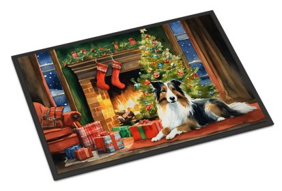 Sheltie Cozy Christmas Doormat Front Door Mat Indoor Outdoor Rugs for Entryway, Non Slip Washable Low Pile, 18H X 27W -D