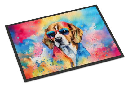 Beagle Hippie Dawg Doormat Front Door Mat Indoor Outdoor Rugs for Entryway, Non Slip Washable Low Pile, 18H X 27W -H