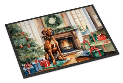 Rhodesian Ridgeback Cozy Christmas Doormat Front Door Mat Indoor Outdoor Rugs for Entryway, Non Slip Washable Low Pile, 18H X 27W -J